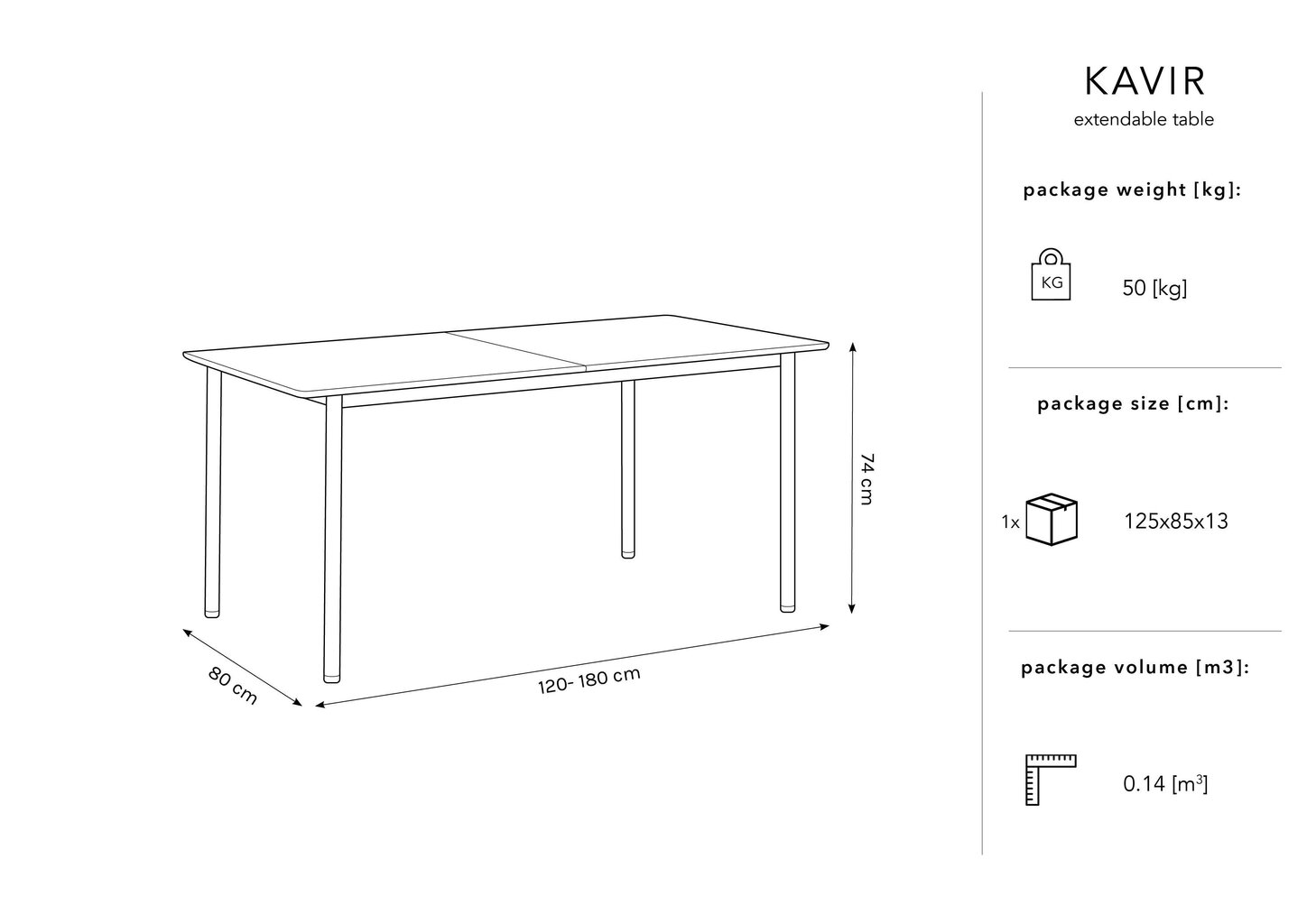 Kokkupandav laud Micadoni Home Kavir, 120x80 cm, must цена и информация | Köögilauad, söögilauad | hansapost.ee