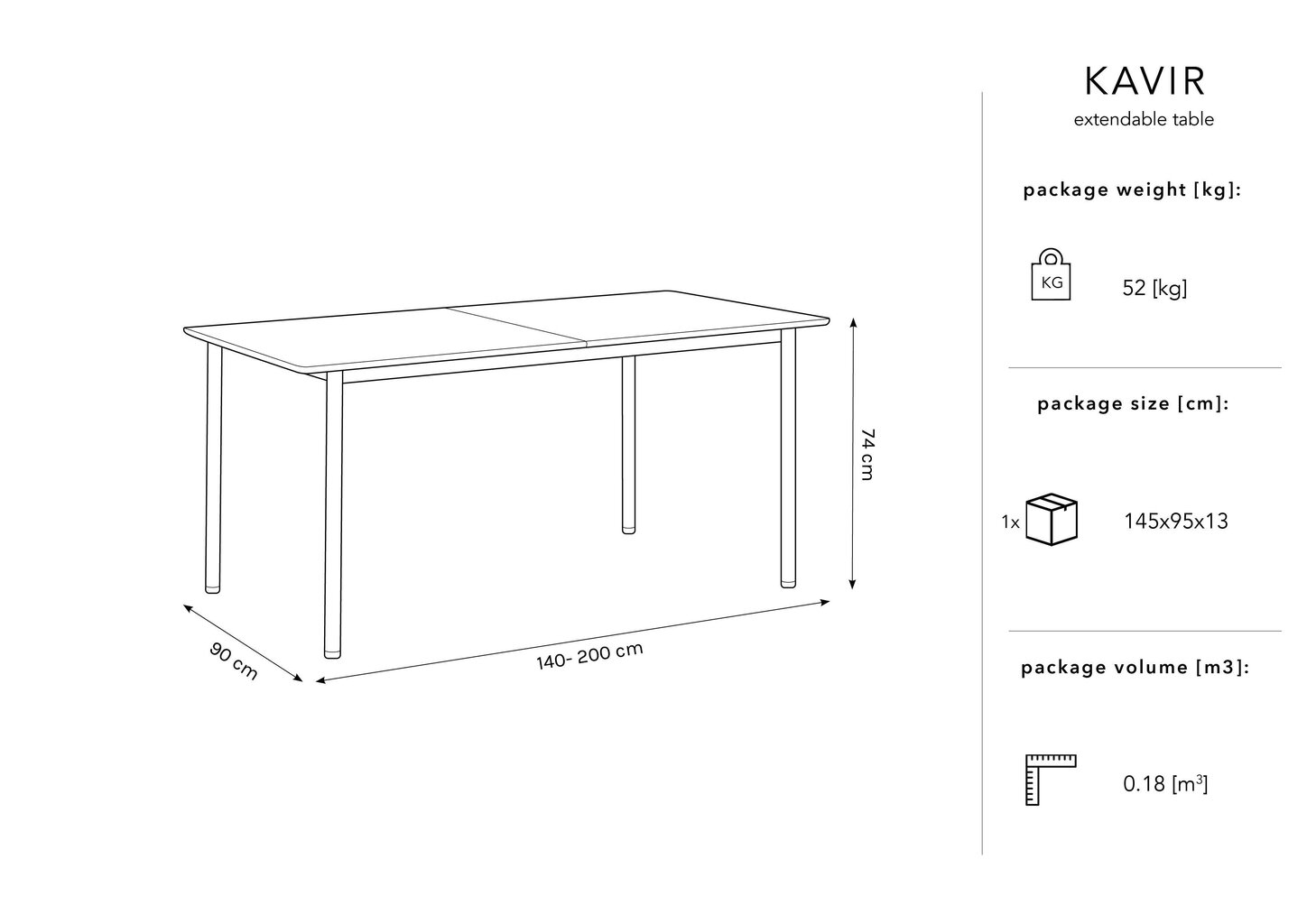 Kokkupandav laud Micadoni Home Kavir, 140x90 cm, must цена и информация | Köögilauad, söögilauad | hansapost.ee