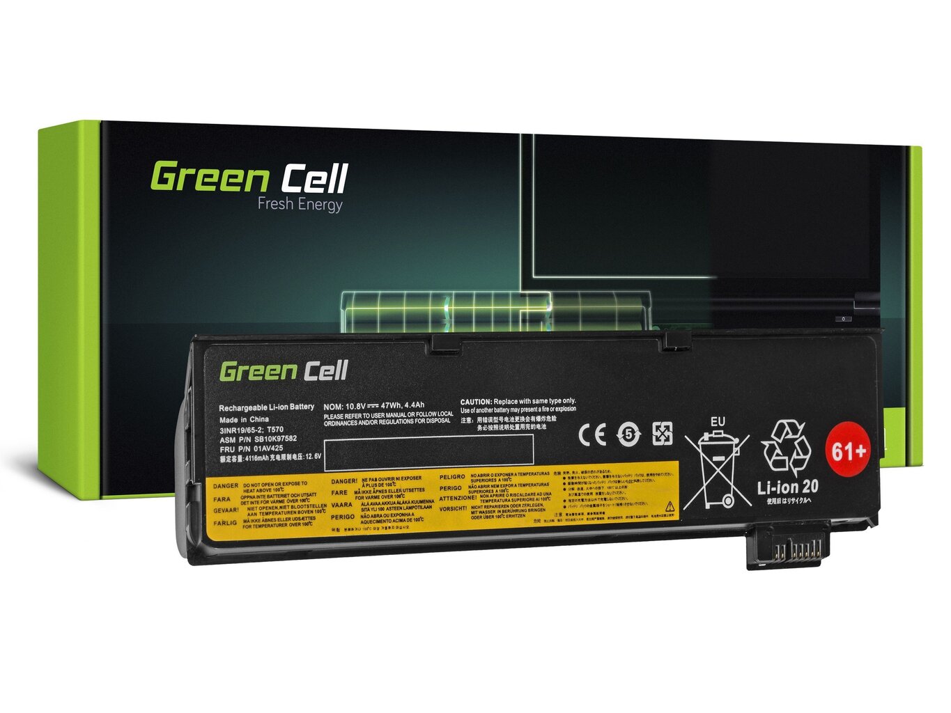 Enlarged Green Cell Laptop Battery for Lenovo ThinkPad T470 T570 A475 P51S T25 цена и информация | Sülearvuti akud | hansapost.ee
