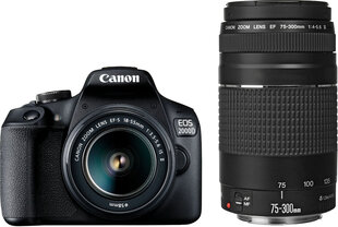 Canon EOS 2000D + 18-55 мм IS + 75-300 мм Kit цена и информация | Фотоаппараты | hansapost.ee