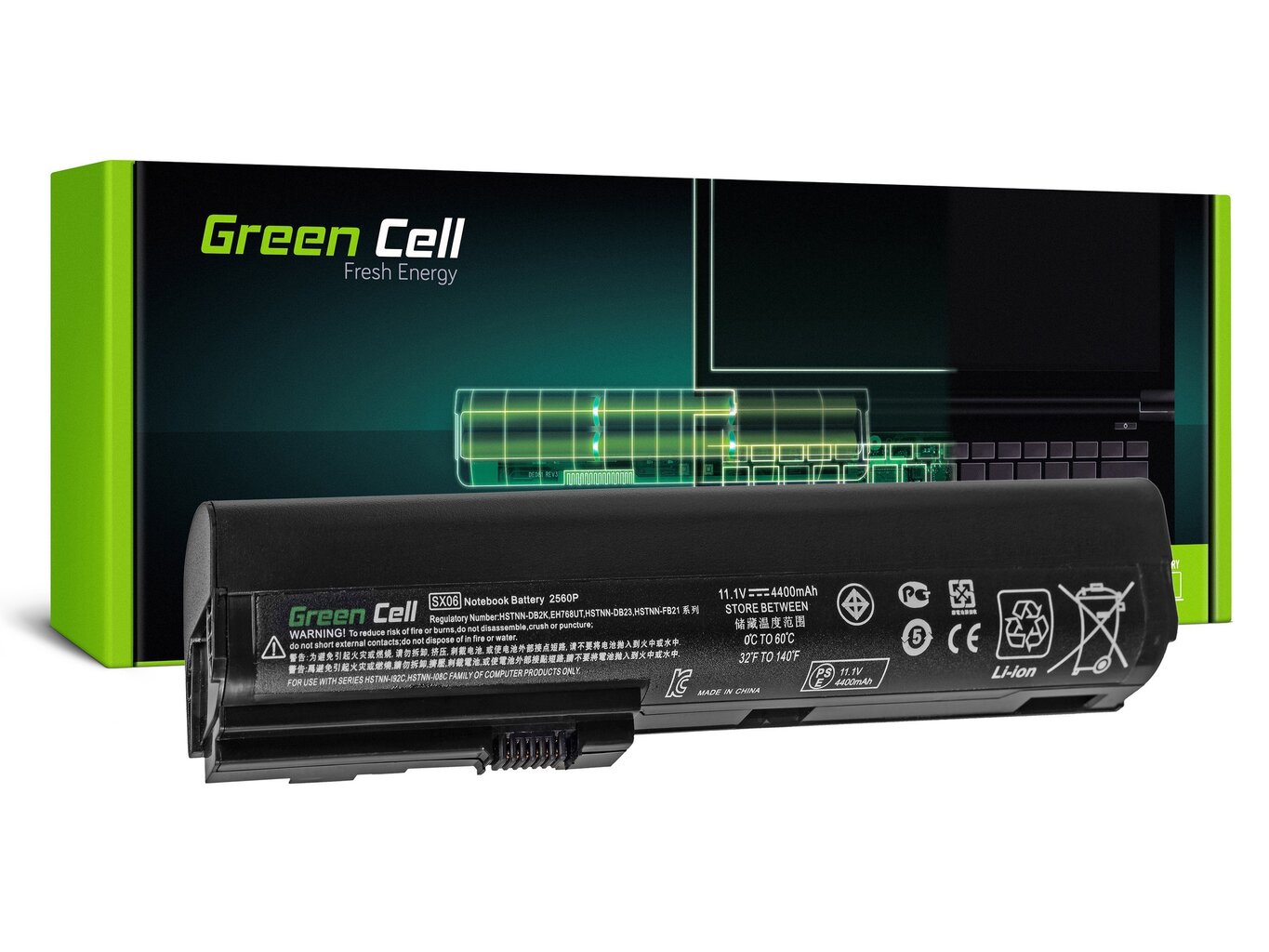 Green Cell Laptop Battery for HP EliteBook 2560p 2570p цена и информация | Sülearvuti akud | hansapost.ee