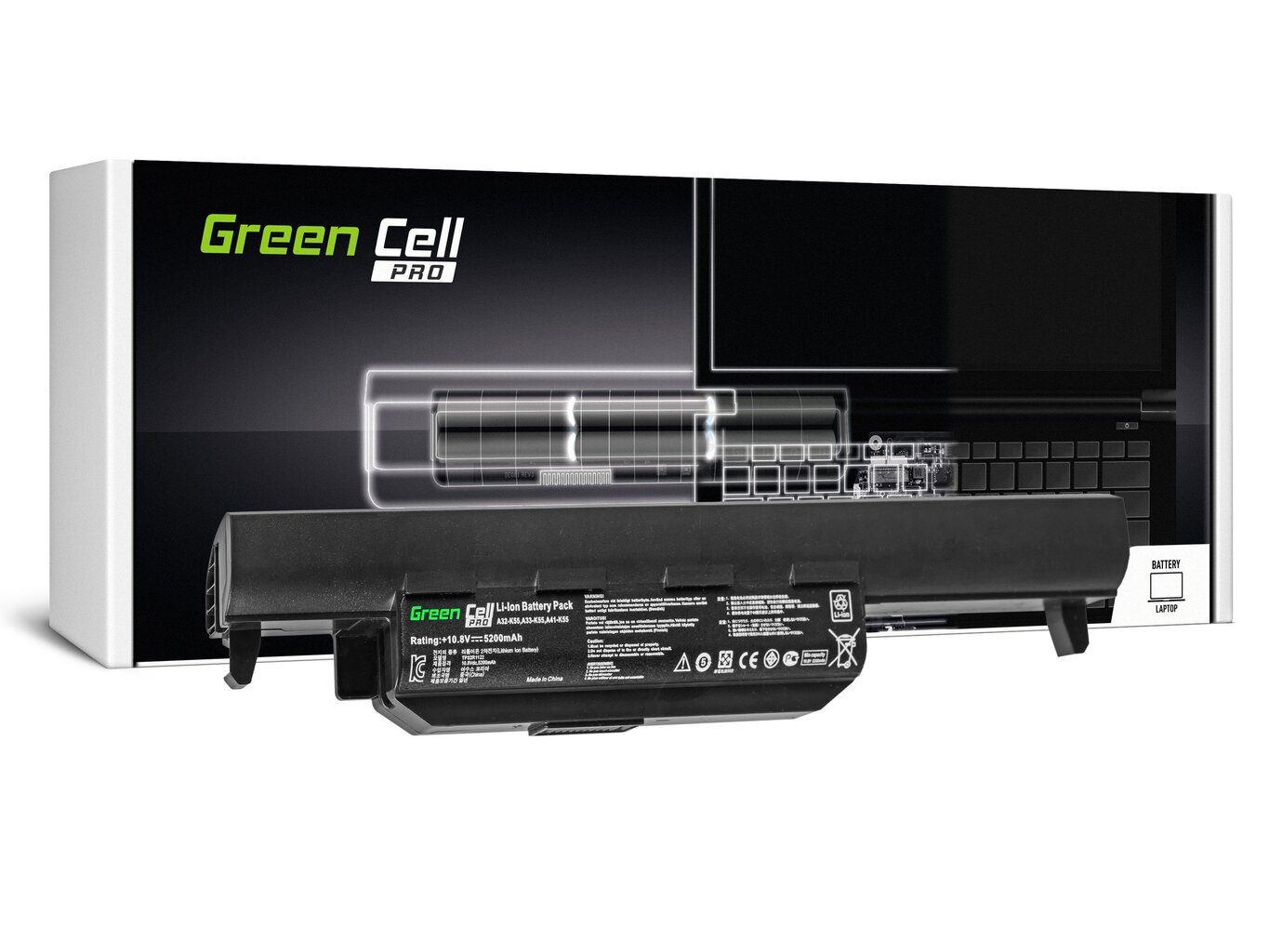 Green Cell Pro Laptop Battery for Asus K55 K55V R400 R500 R700 F55 F75 X55 цена и информация | Sülearvuti akud | hansapost.ee