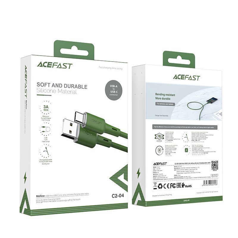 Acefast USB cable - USB Type C 1.2m, 3A green (C2-04 oliver green) hind ja info | Mobiiltelefonide kaablid | hansapost.ee