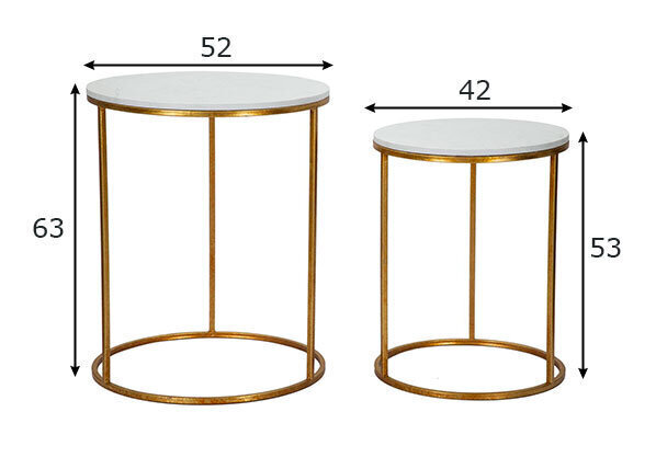 2 laua komplekt Glam 52, valge/kuldne hind ja info | Diivanilauad | hansapost.ee
