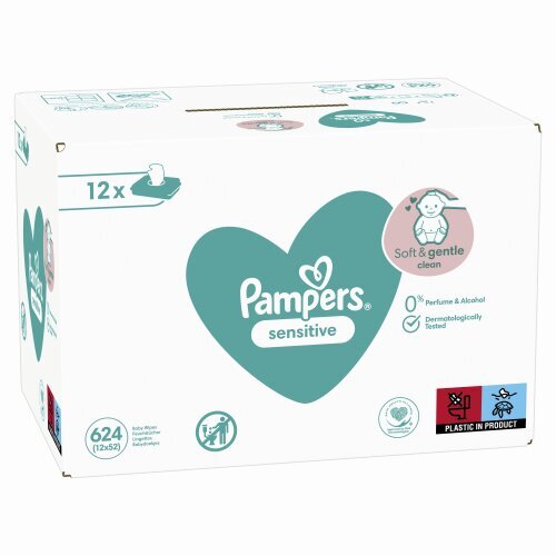 Niisked salvrätikud Pampers Wipes Sensitive 52x12 pakki = 624 salvrätti цена и информация | Niisked salvrätikud lastele | hansapost.ee