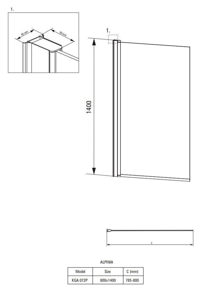 Vannisein Deante Alpinia 80x140 cm, Chrome hind ja info | Vannitoa lisatarvikud | hansapost.ee