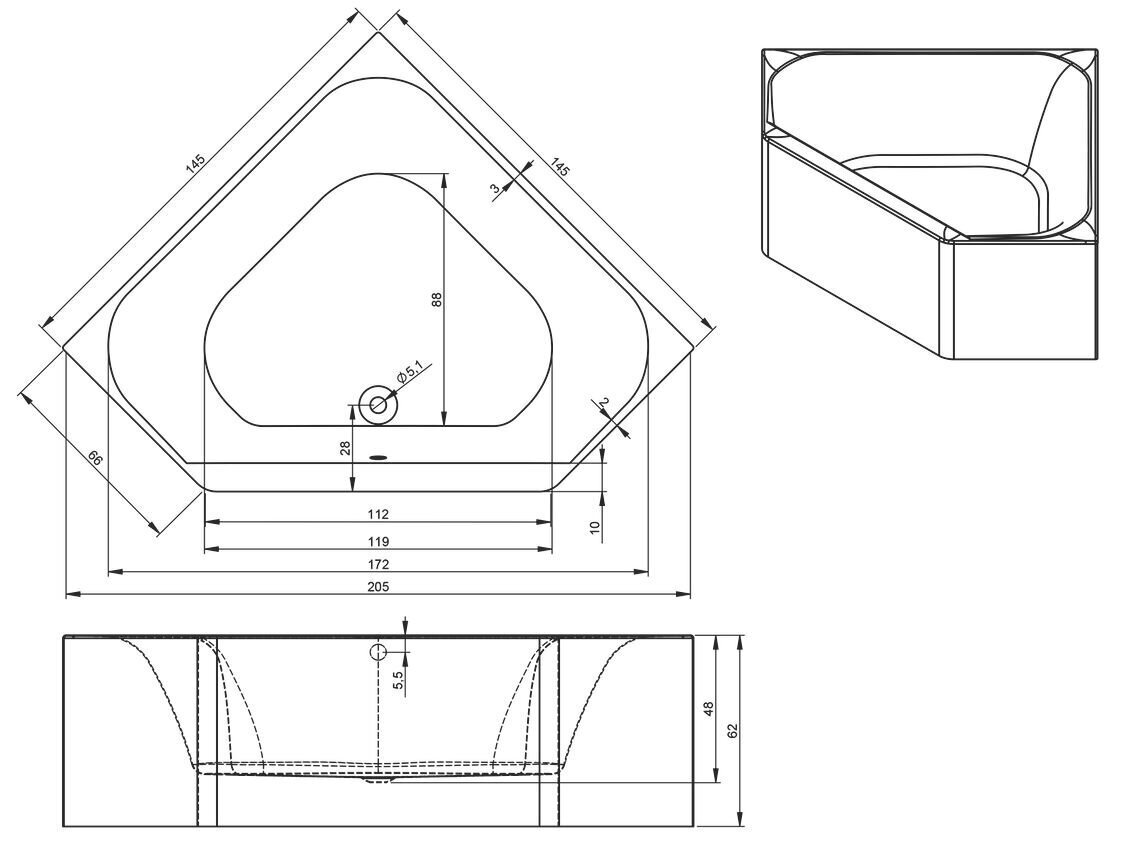 Nurgavann RIHO Austin Plug & Play 145x145 cm kaina ir informacija | Vannid | hansapost.ee