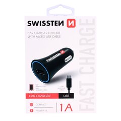 Swissten Премиум Автомобильная зарядка 12 / 24V / 1A + кабель Micro USB  1,5m Черная цена и информация | Зарядные устройства для телефонов | hansapost.ee