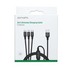 Кабель для зарядки 4smarts Textile Cable 3in1 ForkCord Micro USB/USB-C/Lightning, 1 м, черный цена и информация | 4smarts Бытовая техника и электроника | hansapost.ee
