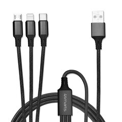 Кабель для зарядки 4smarts Textile Cable 3in1 ForkCord Micro USB/USB-C/Lightning, 1 м, черный цена и информация | Кабели и провода | hansapost.ee