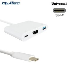 Qoltec 50425 USB Type-C 3.1 Адаптер портов на HDMI AF + USB 3.0 AF + USB Type-C 3.1 Кабель 20cm Белый цена и информация | Qoltec Телевизоры и аксессуары | hansapost.ee