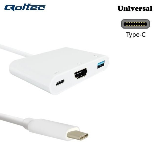 Qoltec 50425 USB Type-C 3.1 pordi adapter HDMI AF + USB 3.0 AF + USB Type-C 3.1 kaabel 20 cm valge hind ja info | Juhtmed ja kaablid | hansapost.ee