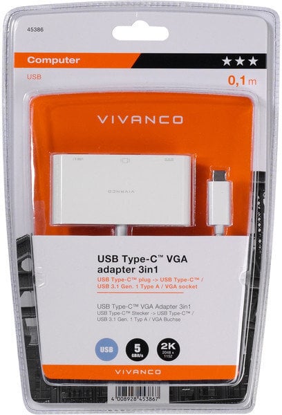 Adapter Vivanco Usb-C - Vga 3 in 1 (45386) цена и информация | USB adapterid ja jagajad | hansapost.ee