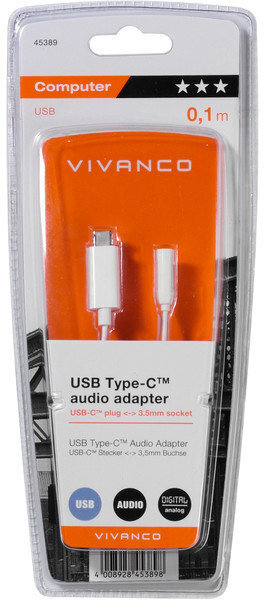 Adapter Vivanco Usb-C - 3,5 mm, 10 cm (45389) цена и информация | USB adapterid ja jagajad | hansapost.ee