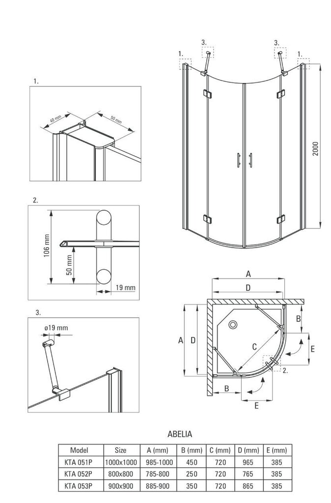 Poolringikujuline dušikabiin Deante Abelia 80x80, 90x90, 100x100 cm, chrom hind ja info | Dušikabiinid | hansapost.ee