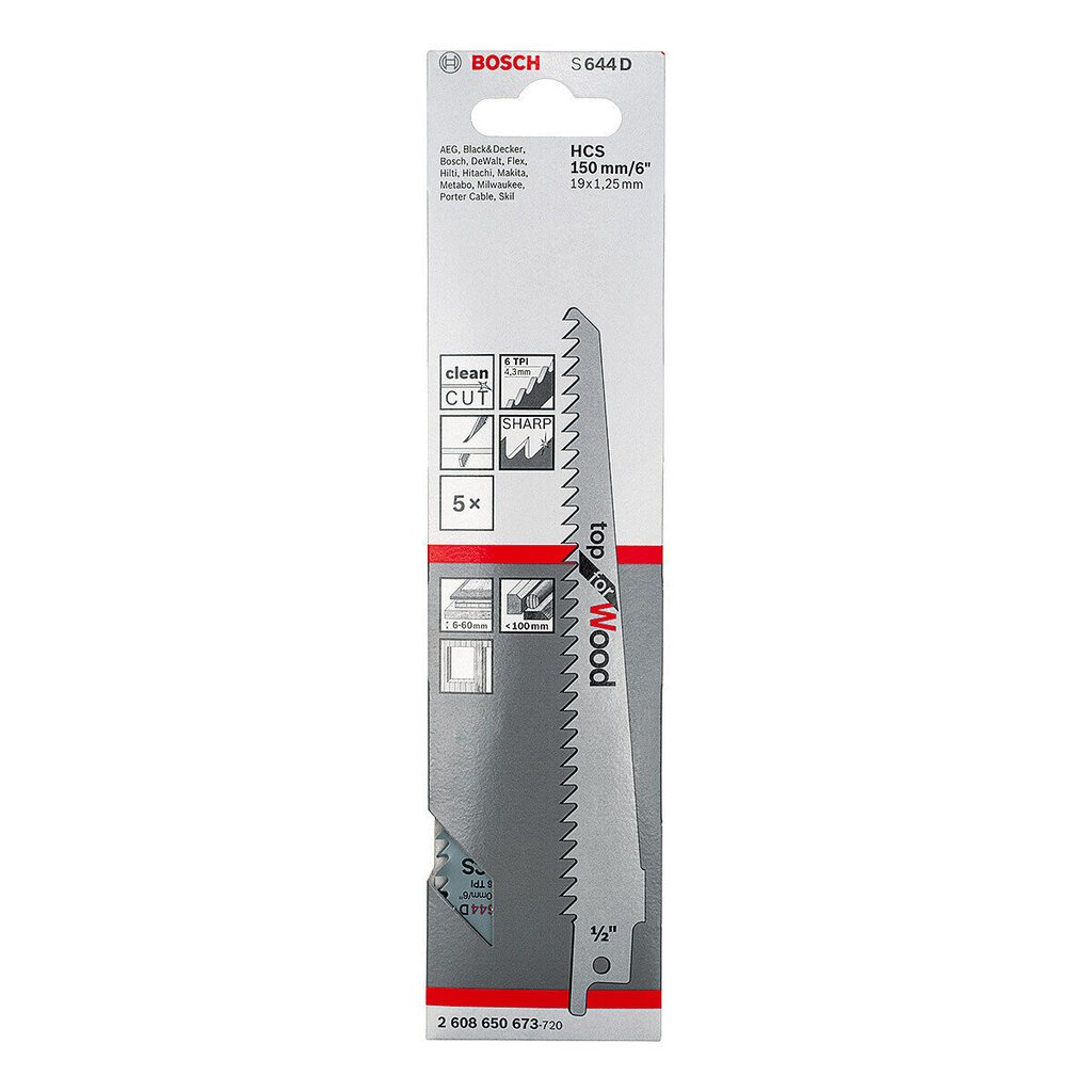 Tikksaeterad Bosch Top for Wood 150x19x1,25mm S644D, 5 tk (2608650673) цена и информация | Elektrilised saed, ketassaed ja tarvikud | hansapost.ee