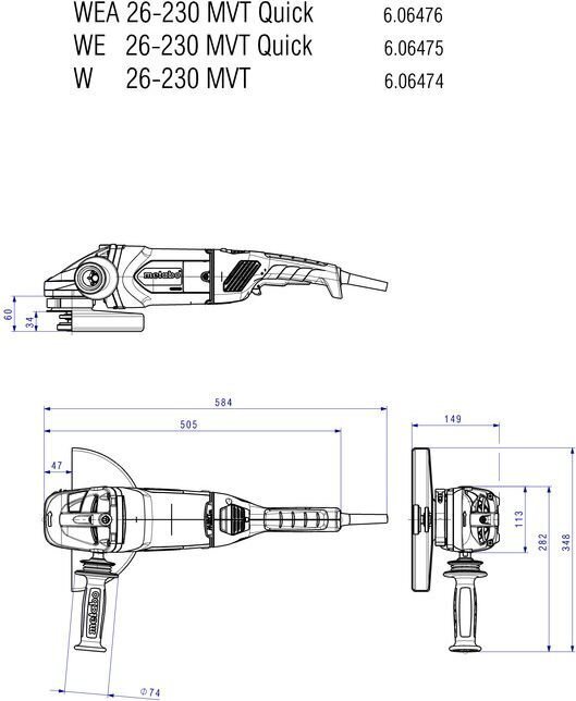 Nurklihvija WE 26-230 MVT Quick, Metabo hind ja info | Lihvmasinad | hansapost.ee