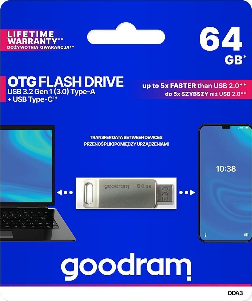 GoodRam ODA3-0640S0R11, 64 GB, USB 3.0 hind ja info | Mälupulgad | hansapost.ee