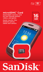 Mälukaart SANDISK microSDHC 16 GB hind ja info | Mälukaardid mobiiltelefonidele | hansapost.ee