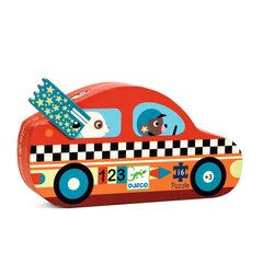 Siluettpusle - Võidusõiduauto (16 tk), DJECO DJ07273 hind ja info | Pusled lastele ja täiskasvanutele | hansapost.ee