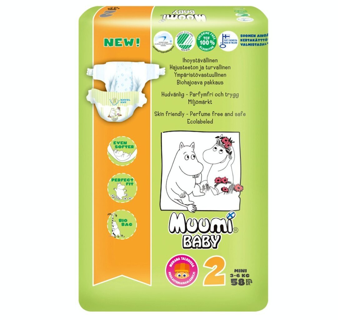 Mähkmed Muumi Baby Mini (2) 3-6 kg, 58 tk. hind ja info | Mähkmed, riidest mähkmed | hansapost.ee