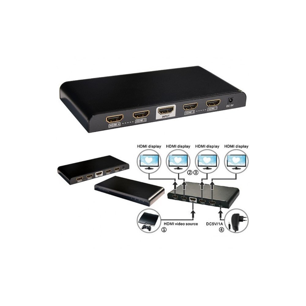 HDMI jaotur Techly HDMI 1/4 ULTRA HD 3D hind ja info | USB adapterid ja jagajad | hansapost.ee