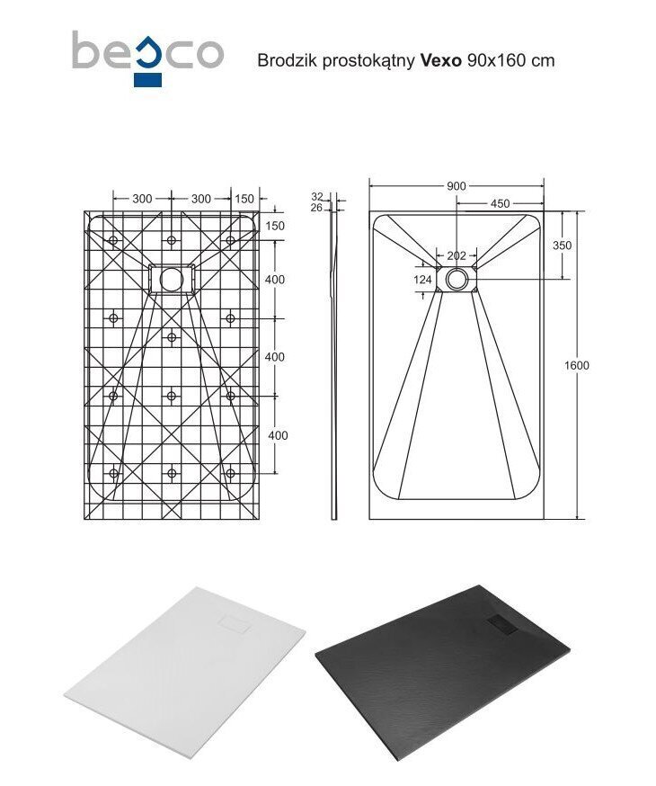 Dušialus Besco Vexo, 90x120,130,140,150,160,170,180 cm hind ja info | Dušialused | hansapost.ee