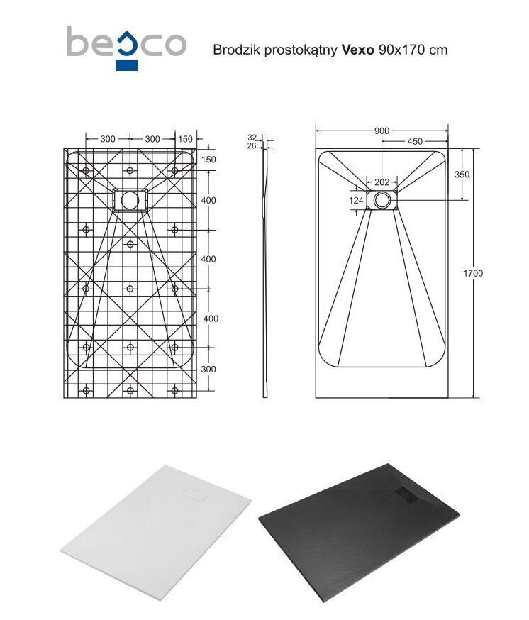 Dušialus Besco Vexo, 90x120,130,140,150,160,170,180 cm цена и информация | Dušialused | hansapost.ee