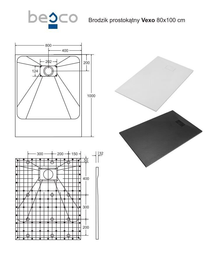 Dušialus Besco Vexo Black, 80x100 120 cm цена и информация | Dušialused | hansapost.ee