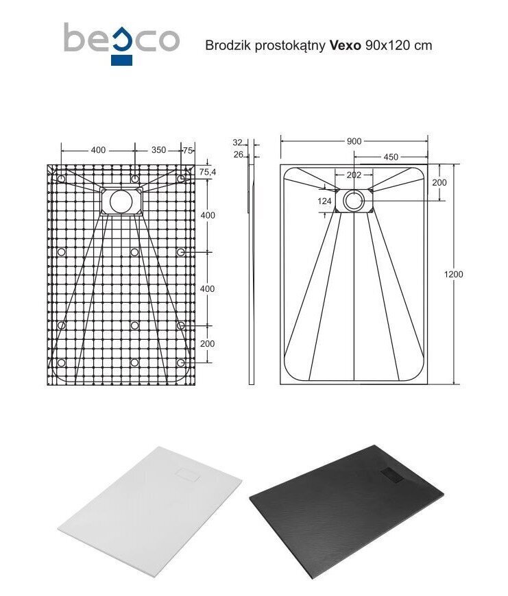 Dušialus Besco Vexo Black, 90x120,130,140,150,160,170,180 cm hind ja info | Dušialused | hansapost.ee