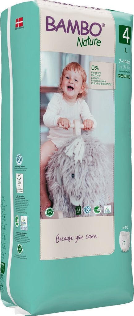 Püksmähkmed Bambo Nature, suurus 4, 7-12 kg 40 tk/pakk цена и информация | Mähkmed, riidest mähkmed | hansapost.ee