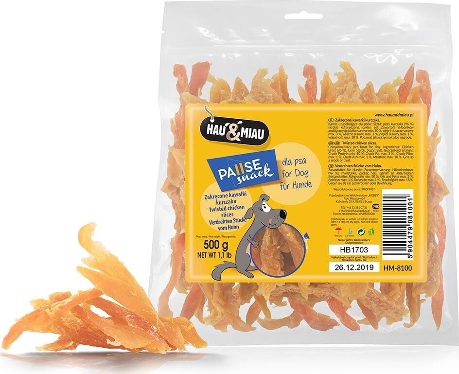 Hau & Miau twisted chicken slices - Kanafilee koertele, 500 g цена и информация | Koerte maiused | hansapost.ee