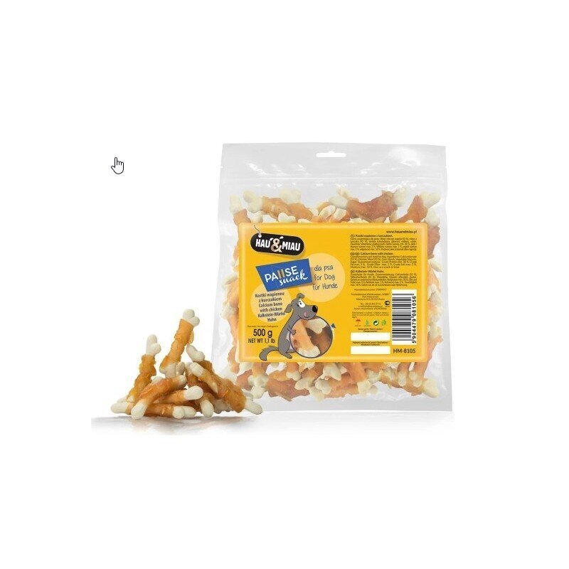 Hau & Miau calcium bones with chicken - Kaltsiumi suupisted koertele kanaga, 500 g цена и информация | Koerte maiused | hansapost.ee