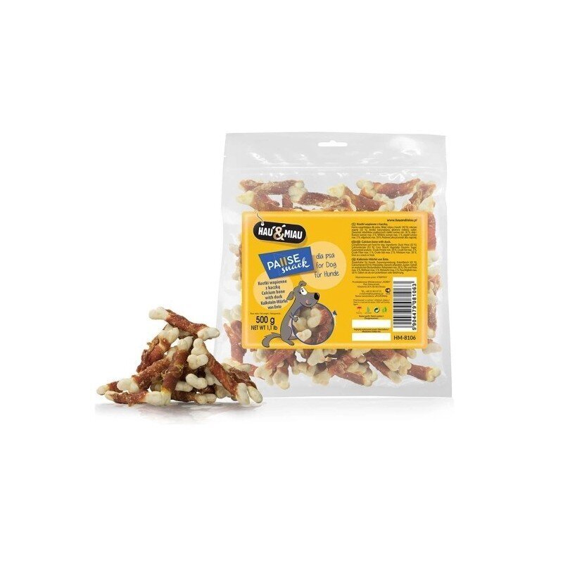 Hau&Miau calcium bones with duck - Kaltsiumi suupisted koertele pardiliha, 500 g hind ja info | Koerte maiused | hansapost.ee