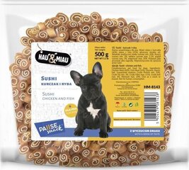 Дополнительный корм для взрослых собак HAU&MIAU sushi - chicken and fish - суши с рыбой и курицей, 500 г  цена и информация | Лакомства для собак | hansapost.ee