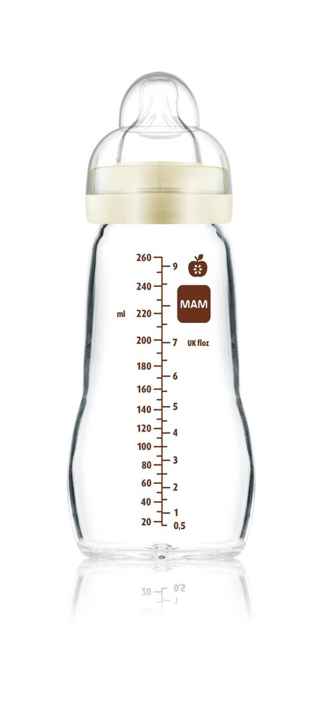 Klaasist lutipudel MAM Feel Good 260 ml, Neutral hind ja info | Lutipudelid ja tarvikud | hansapost.ee