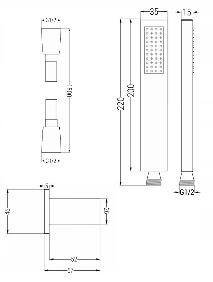 Varjatud dušikomplekt termostaadiga Mexen Cube 6in1, 25x25 cm, Graphite hind ja info | Dušikomplektid ja süsteemid | hansapost.ee