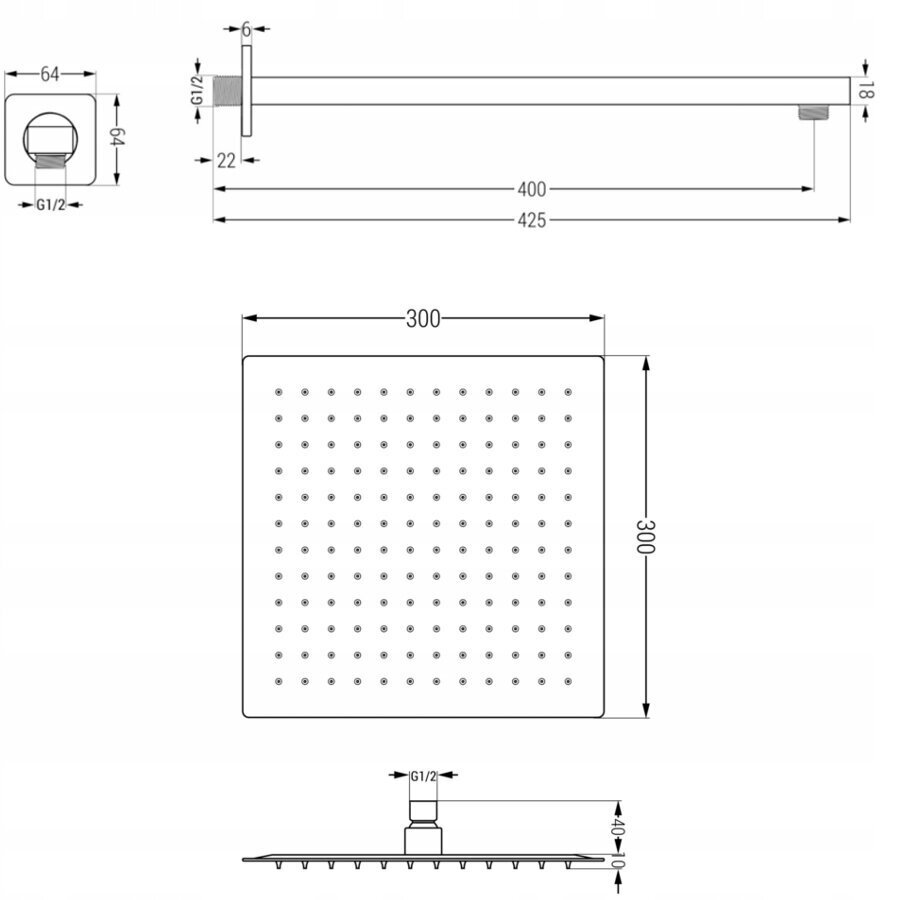 Varjatud dušikomplekt termostaadiga Mexen Cube 6in1, 30x30 cm, White hind ja info | Dušikomplektid ja süsteemid | hansapost.ee