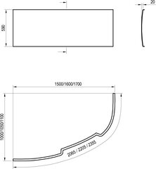 Viimistlusplaat Asymmetric 150-170 L/R, Ravak, Mõõdud: 160 cm Külg: Parem hind ja info | Vannitoa lisatarvikud | hansapost.ee