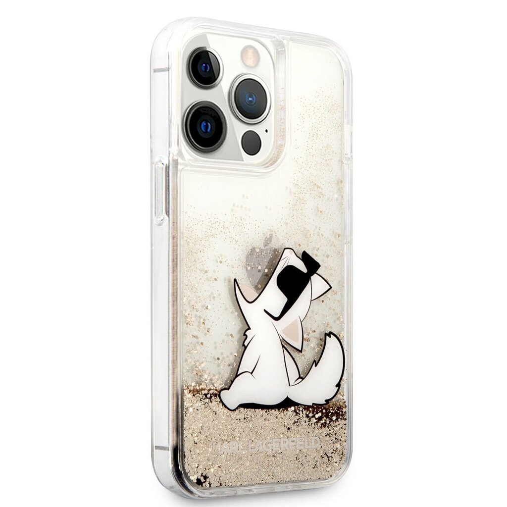 KLHCP13LGCFD Karl Lagerfeld Liquid Glitter Choupette Eat Case for iPhone 13 Pro Gold hind ja info | Telefonide kaitsekaaned ja -ümbrised | hansapost.ee