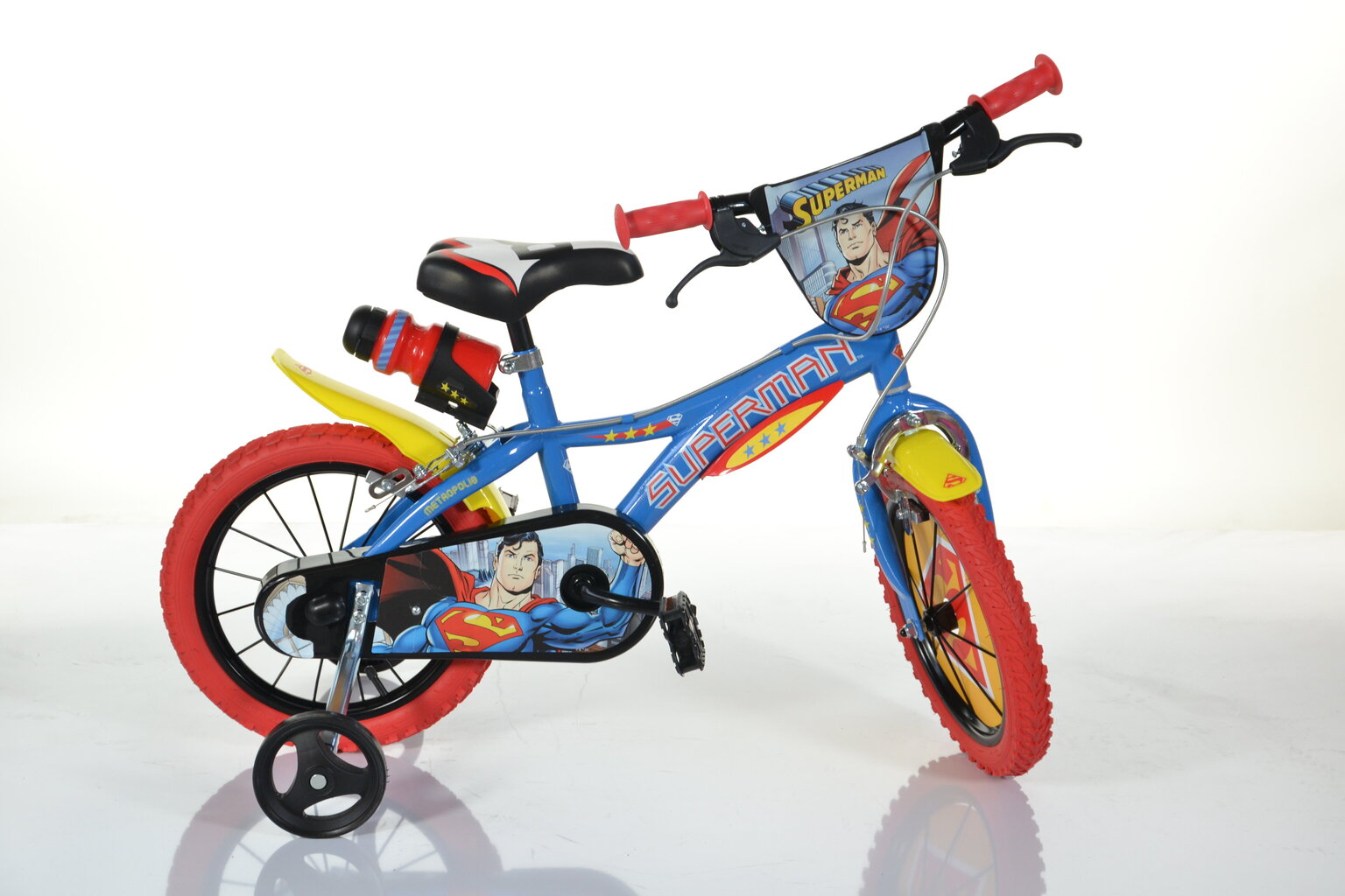 Laste jalgratas Dino bikes Superman 14", sinine/punane/kollane hind ja info | Jalgrattad | hansapost.ee