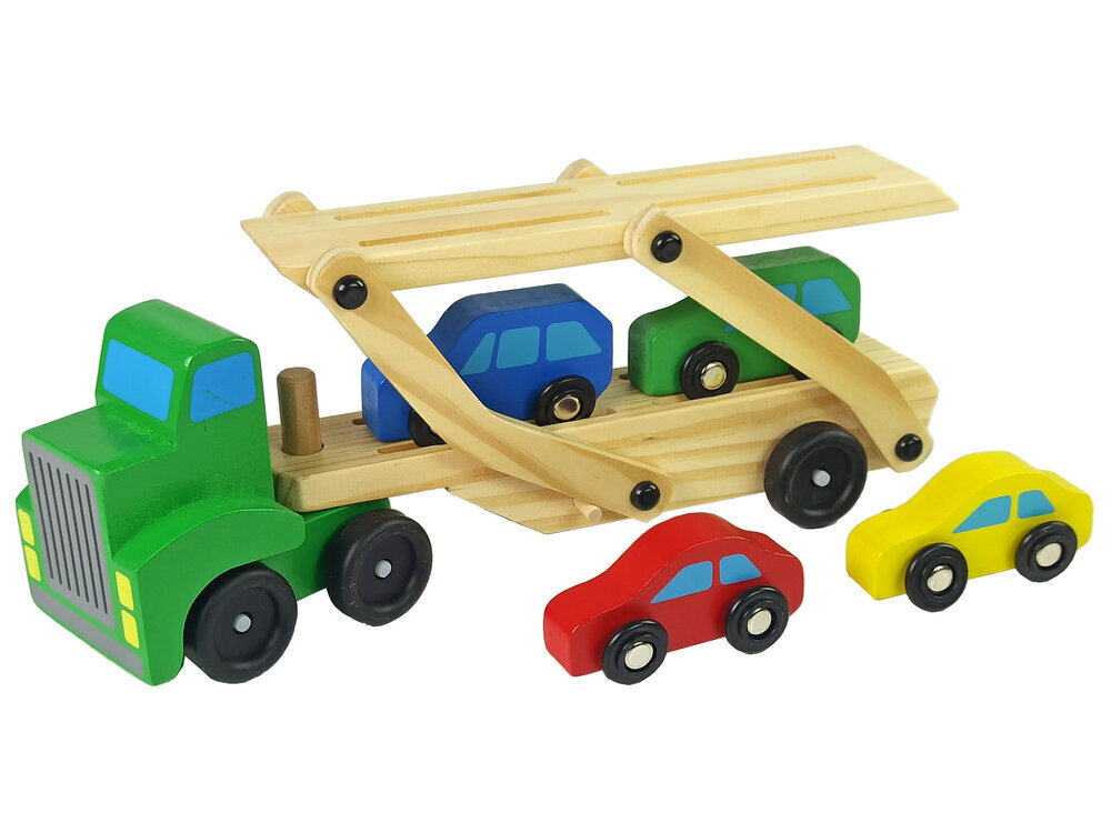 Puidust roheline traktor mänguautodega цена и информация | Mänguasjad poistele | hansapost.ee