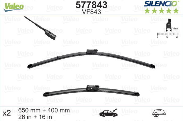 Kojameeste komplekt Valeo Silencio VF843 650/400mm SEAT, BMW, CITROEN, OPEL hind ja info | Kojamehed | hansapost.ee