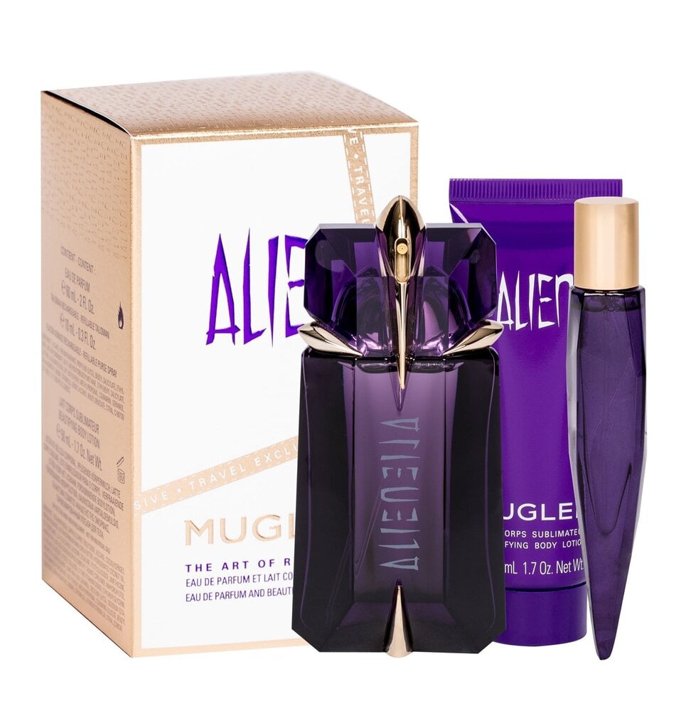 Komplekt naistele Thierry Mugler Alien: parfüümvesi EDP 60 ml + ihupiim 50 ml + reisi parfüümvesi miniatuurne EDP 10 ml цена и информация | Parfüümid naistele | hansapost.ee