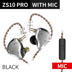 KZ Acoustics ZS10 Pro with microphone. Black in-ear earphones 3,5mm цена и информация | Наушники | hansapost.ee