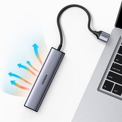 Ugreen multifunctional adapter HUB USB Type C - 3 x USB / Ethernet RJ-45 / USB Type C PD gray (CM475) hind ja info | USB adapterid ja jagajad | hansapost.ee