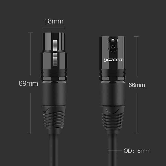 UGREEN XLR kuni XLR isane kaabel, 3 m, must, AV130 цена и информация | Juhtmed ja kaablid | hansapost.ee