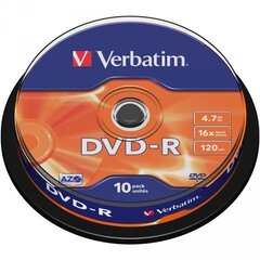 DVD plaadid Verbatim DVD-R 16 x 4,7 GB (10 tk) hind ja info | Vinüülplaadid, CD, DVD | hansapost.ee