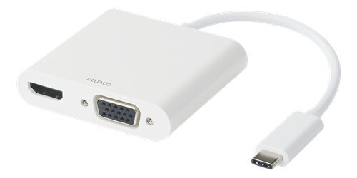 Deltaco USB-C adapter, HDMI / VGA / Audio / USB-C, 100W USB-C PD 3.0, Valge hind ja info | USB adapterid ja jagajad | hansapost.ee