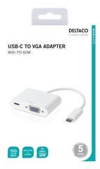 Deltaco USB-C адаптер, VGA , USB-C, 60W USB-C PD, Белый цена и информация | Адаптеры, USB-разветвители | hansapost.ee